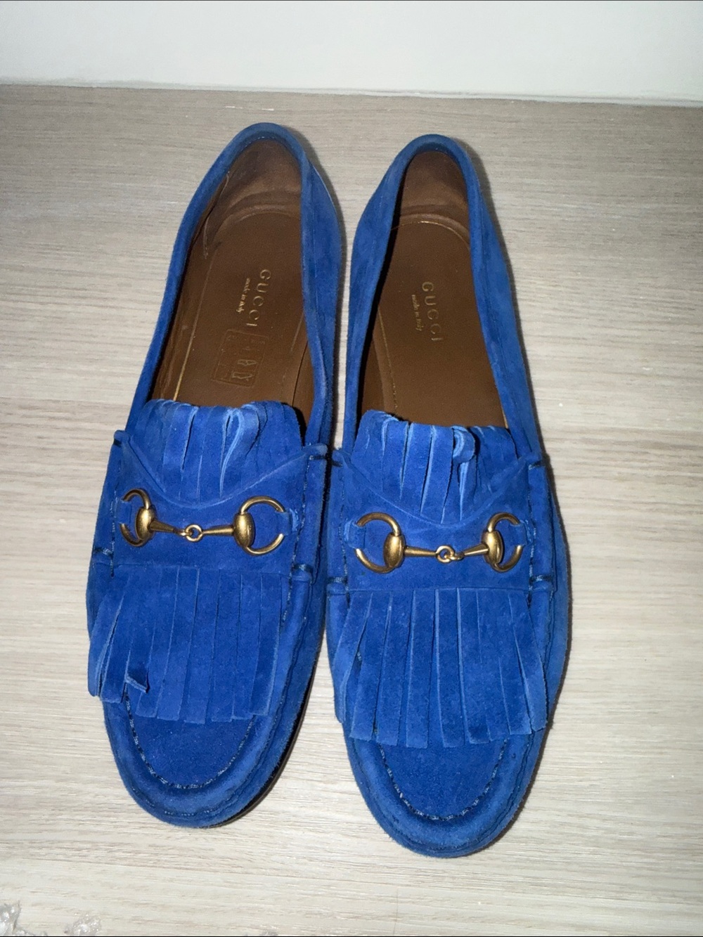 Gucci Royal Blue Suede Horsebit Kiltie Loafers